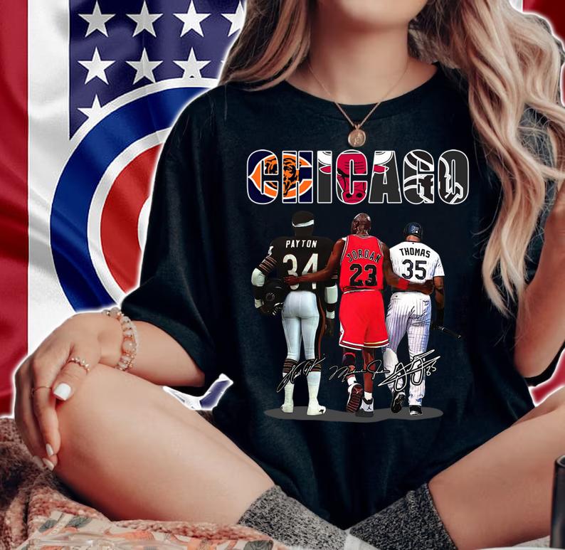 Chicago Sports Team Shirt, Walter Payton Michael Jordan Frank Thomas t-shirt woman shirt