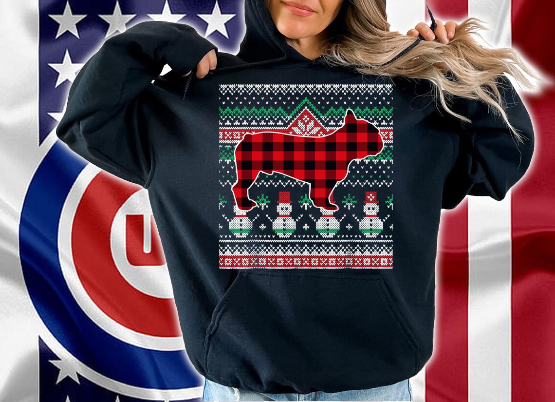 French Bulldog Red Plaid Ugly Christmas t-shirt hoodie