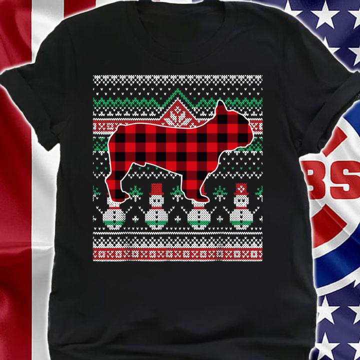 French Bulldog Red Plaid Ugly Christmas t-shirt shirt