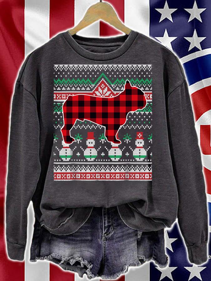 French Bulldog Red Plaid Ugly Christmas t-shirt sweatshirt