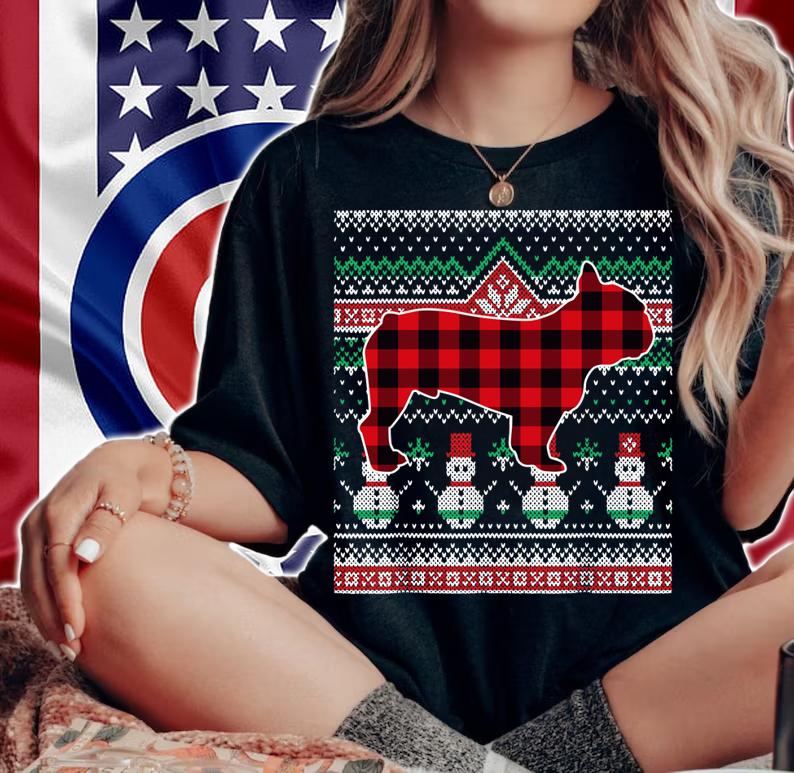 French Bulldog Red Plaid Ugly Christmas t-shirt woman shirt
