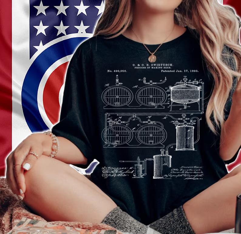 Classic Vintage Patent Print 1893 Craft Beer Brewing t-shirt woman shirt