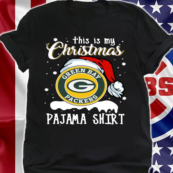 Green Bay Packers Pajama Hat Santa This Is My Christmas t-shirt shirt