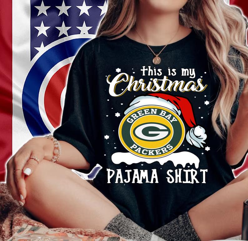 Green Bay Packers Pajama Hat Santa This Is My Christmas t-shirt woman shirt