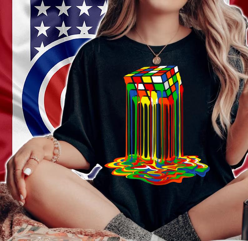 Rainbow Abstraction Melted Rubiks Cube Colorful Cube t-shirt woman shirt