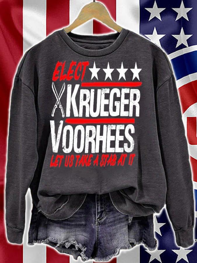 Elect Krueger Voorhees let us take a stab at it t-shirt sweatshirt