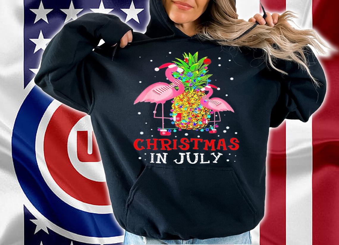 Christmas In July Shirt Funny Flamingo Pineapple Summer T-shirt t-shirt