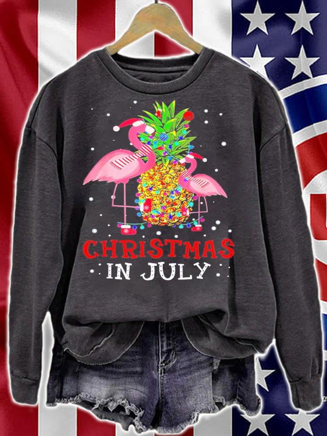Christmas In July Shirt Funny Flamingo Pineapple Summer T-shirt t-shirt