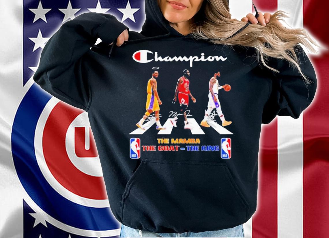 Champion The Mamba Kobe Bryant The Goat Jordan And The King Lebron James Abbey Road Signatures Shirt t-shirt
