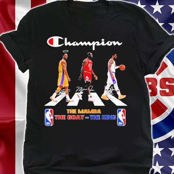 Champion The Mamba Kobe Bryant The Goat Jordan And The King Lebron James Abbey Road Signatures Shirt t-shirt