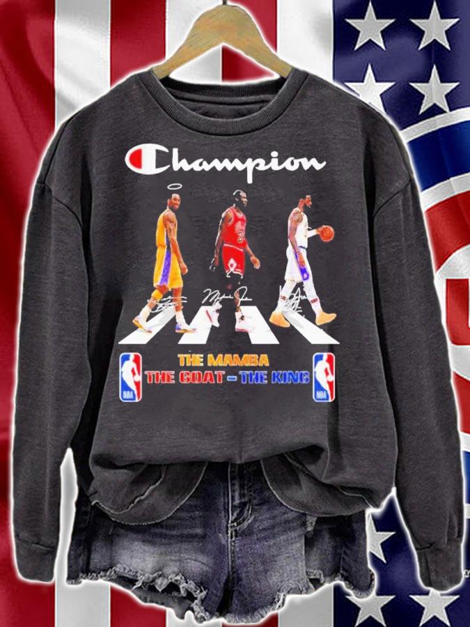 Champion The Mamba Kobe Bryant The Goat Jordan And The King Lebron James Abbey Road Signatures Shirt t-shirt
