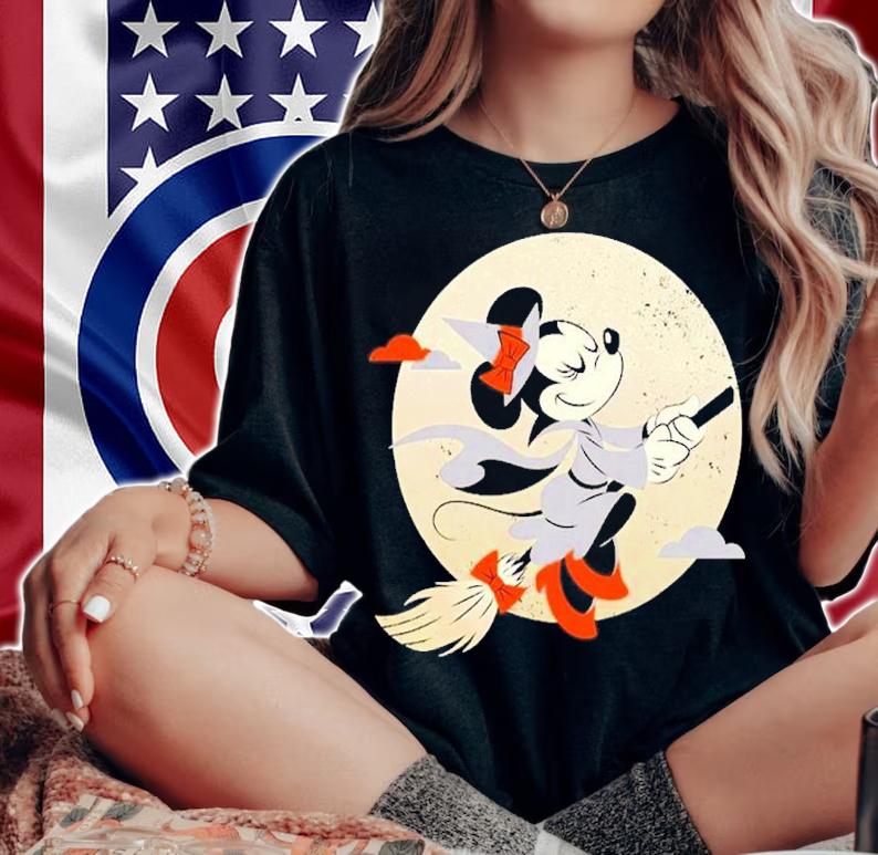 Disney Minnie Mouse Flying Witch Halloween Shirt t-shirt woman shirt