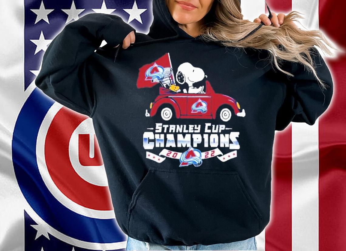 Snoopy And Woodstock Riding Car Colorado Avalanche Stanley Cup Champions 2022 Shirt t-shirt