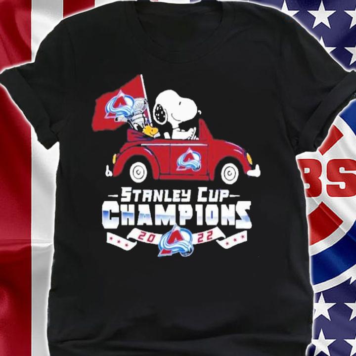 Snoopy And Woodstock Riding Car Colorado Avalanche Stanley Cup Champions 2022 Shirt t-shirt