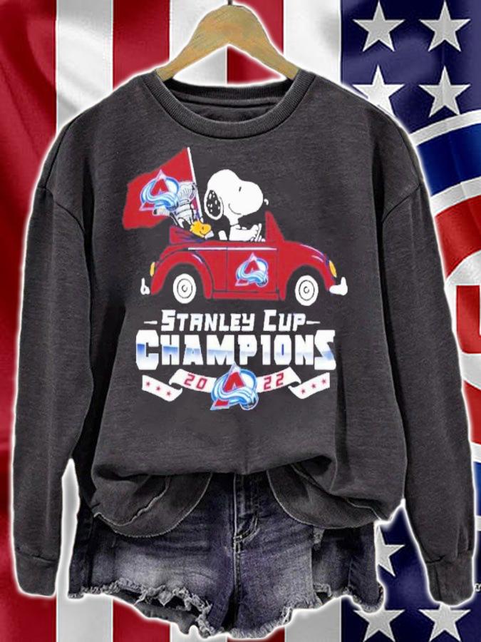 Snoopy And Woodstock Riding Car Colorado Avalanche Stanley Cup Champions 2022 Shirt t-shirt