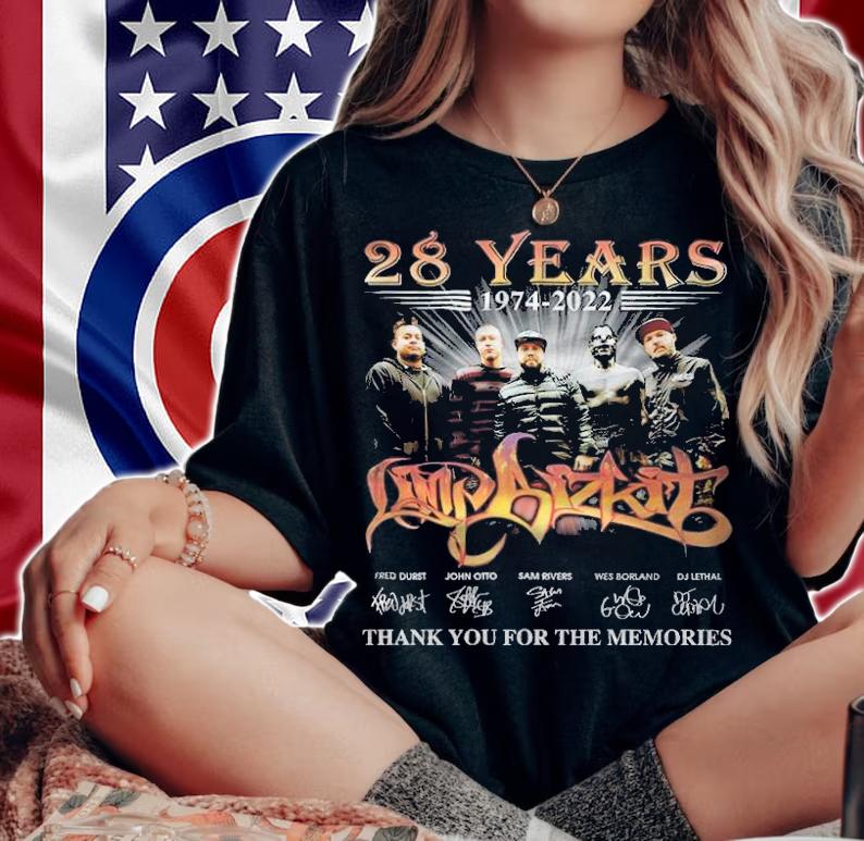28 years 1974-2022 Limp Bizkit signatures shirt t-shirt woman shirt