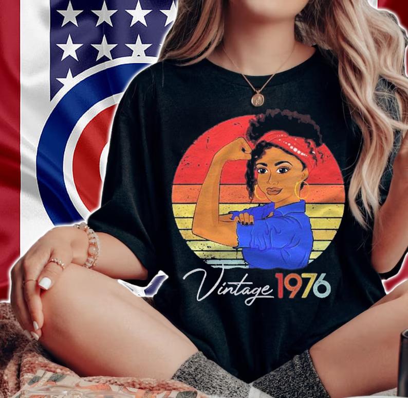 1976 Vintage Black Girl Afro African American 45Th Birthday Shirt t-shirt