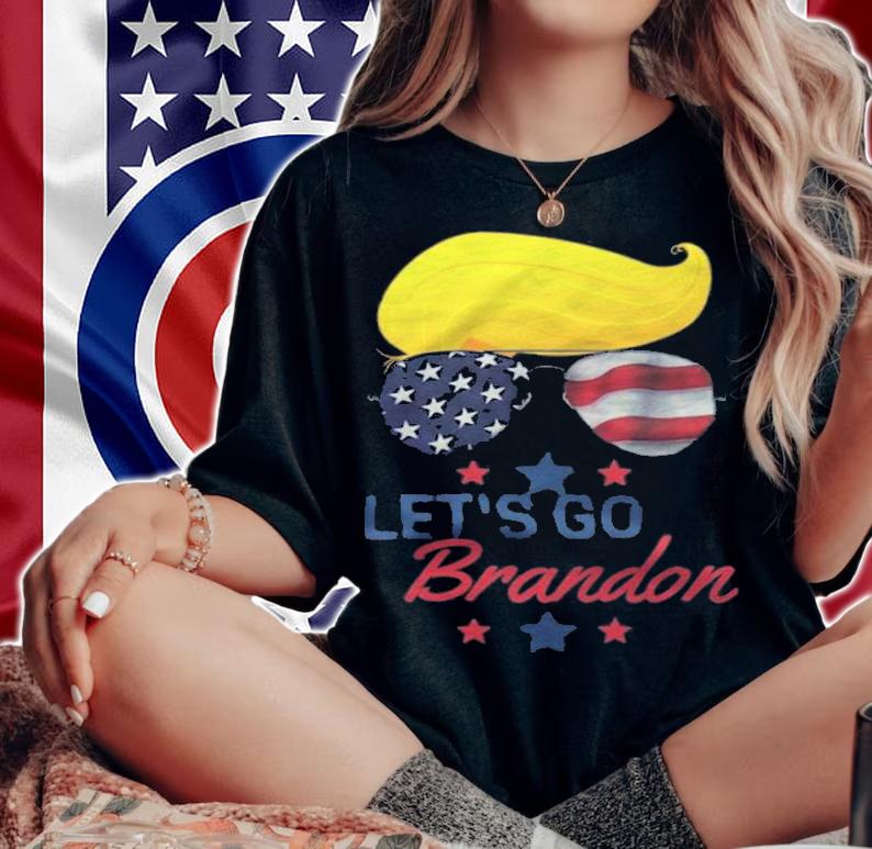Anti Biden let's Go Brandon Funny Chant Pro Trump Sunglasses USA Flag T-Shirt t-shirt