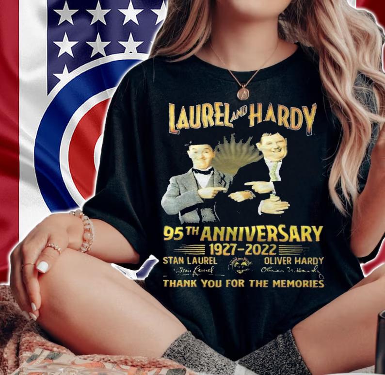 Laurel and Hardy 95th anniversary 1927-2022 signatures thank you for the memories shirt t-shirt