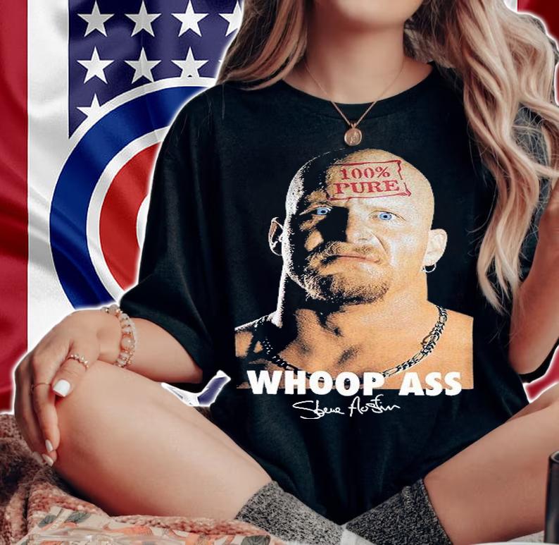Vintage 1998 Stone Cold Steve Austin Whoop Ass signature shirt t-shirt woman shirt