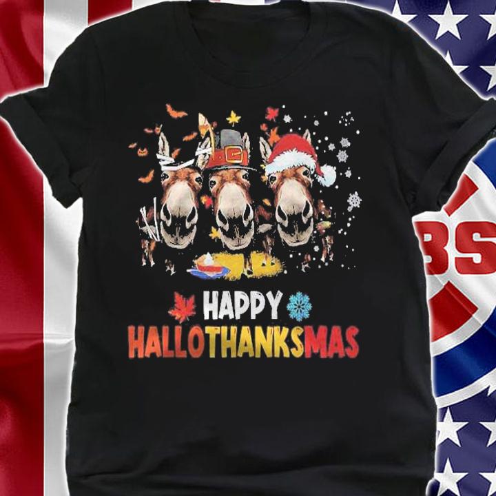 Donkey Happy Hallothanksmas Halloween Thanksgiving Christmas Premium Shirt t-shirt