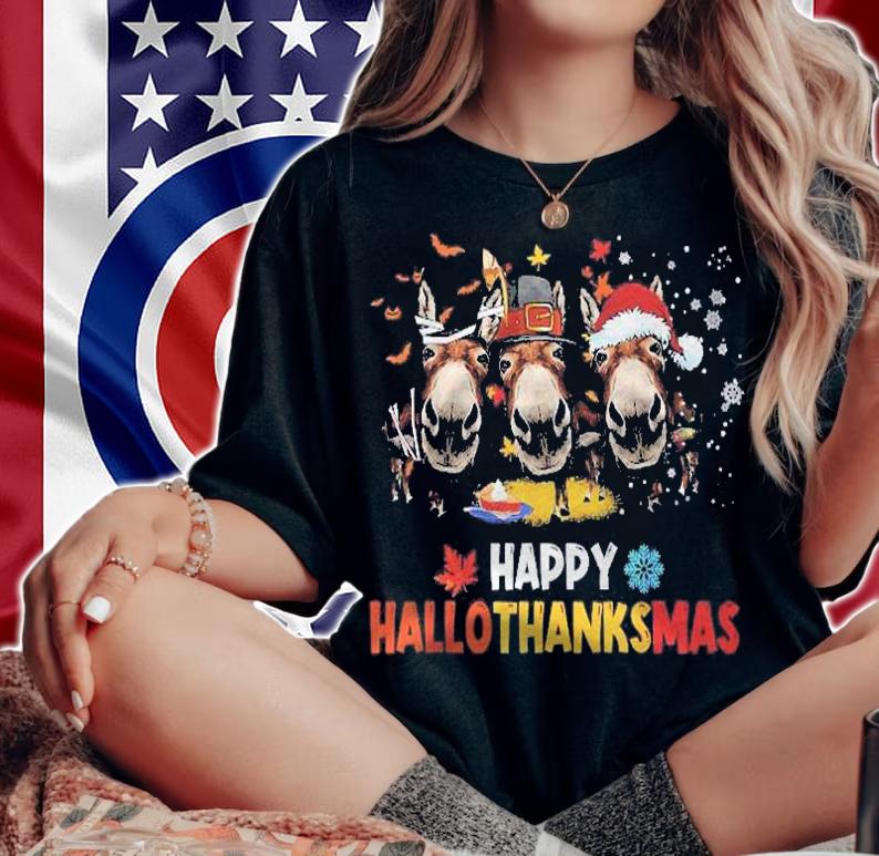 Donkey Happy Hallothanksmas Halloween Thanksgiving Christmas Premium Shirt t-shirt
