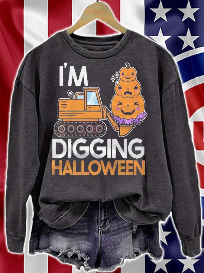 Kids Funny Kids Halloween Design With A Cute Digger And Pumpkins Shirt t-shirt sweatshirt