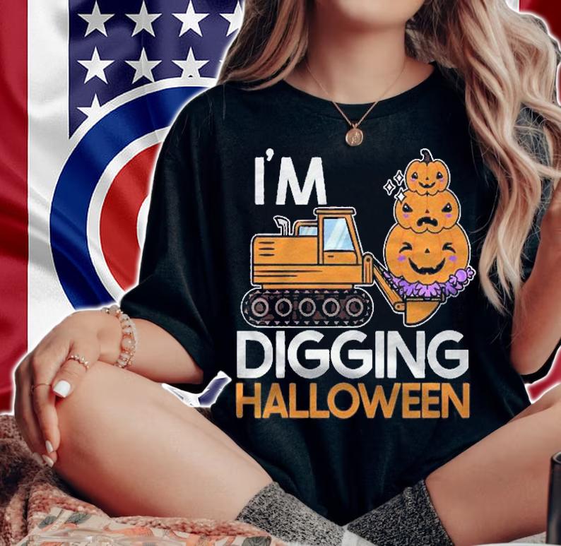 Kids Funny Kids Halloween Design With A Cute Digger And Pumpkins Shirt t-shirt woman shirt