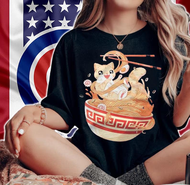 Ramen Cat Tshirt Kawaii Anime Tee Japanese Gift Shirt t-shirt woman shirt