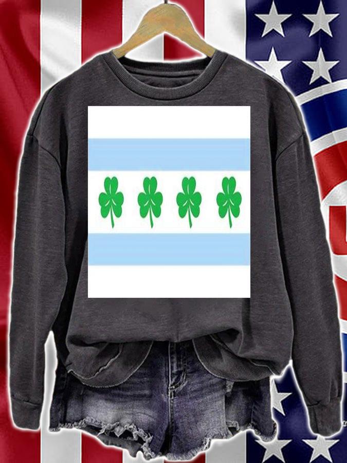 CHICAGO FLAG SHAMROCK Clover Irish St Patrick Day T-Shirt sweatshirt