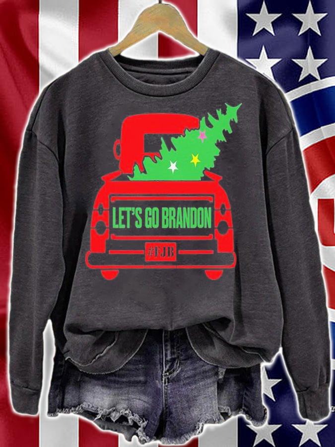Red Truck With Xmas Tree Funny Let's Go Brandon Christmas T-Shirt