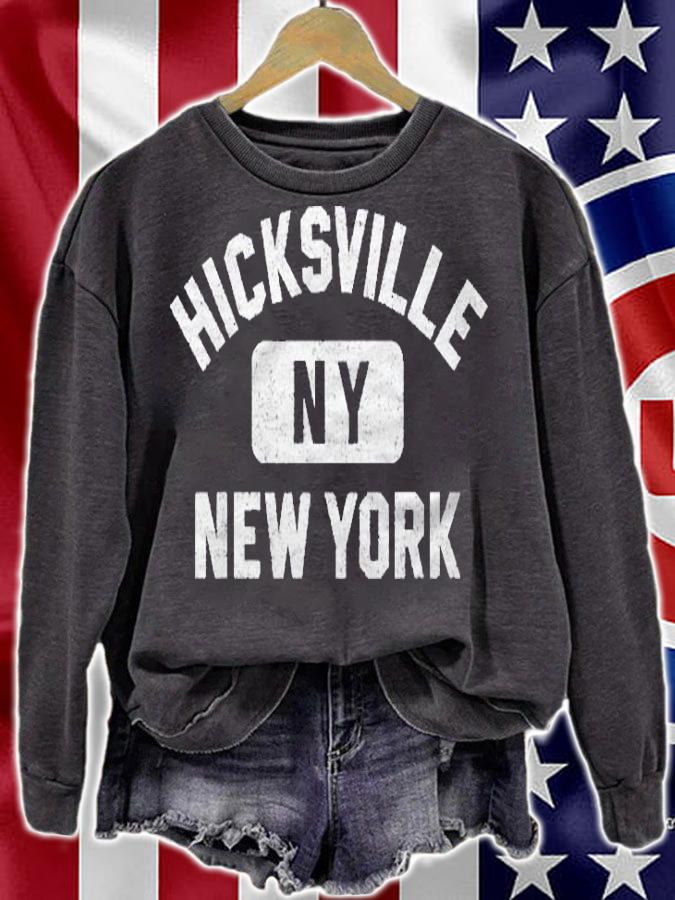 Hicksville Ny New York Pink Distress White Print Shirt
