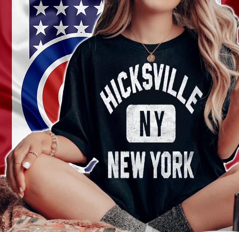 Hicksville Ny New York Pink Distress White Print Shirt
