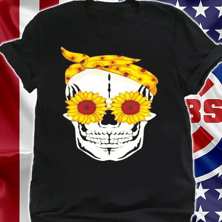 Funny Sunflower Skull Gift For Women Cool Skeleton Bandana T-Shirt shirt