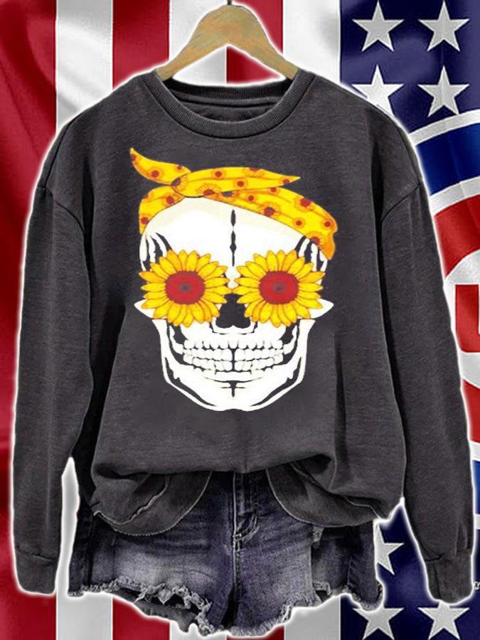 Funny Sunflower Skull Gift For Women Cool Skeleton Bandana T-Shirt sweatshirt