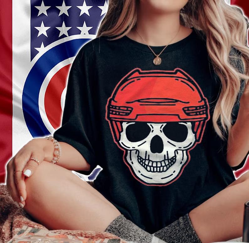 Ice Hockey Skull Skeleton Scary Cool Halloween Costume shirt woman shirt