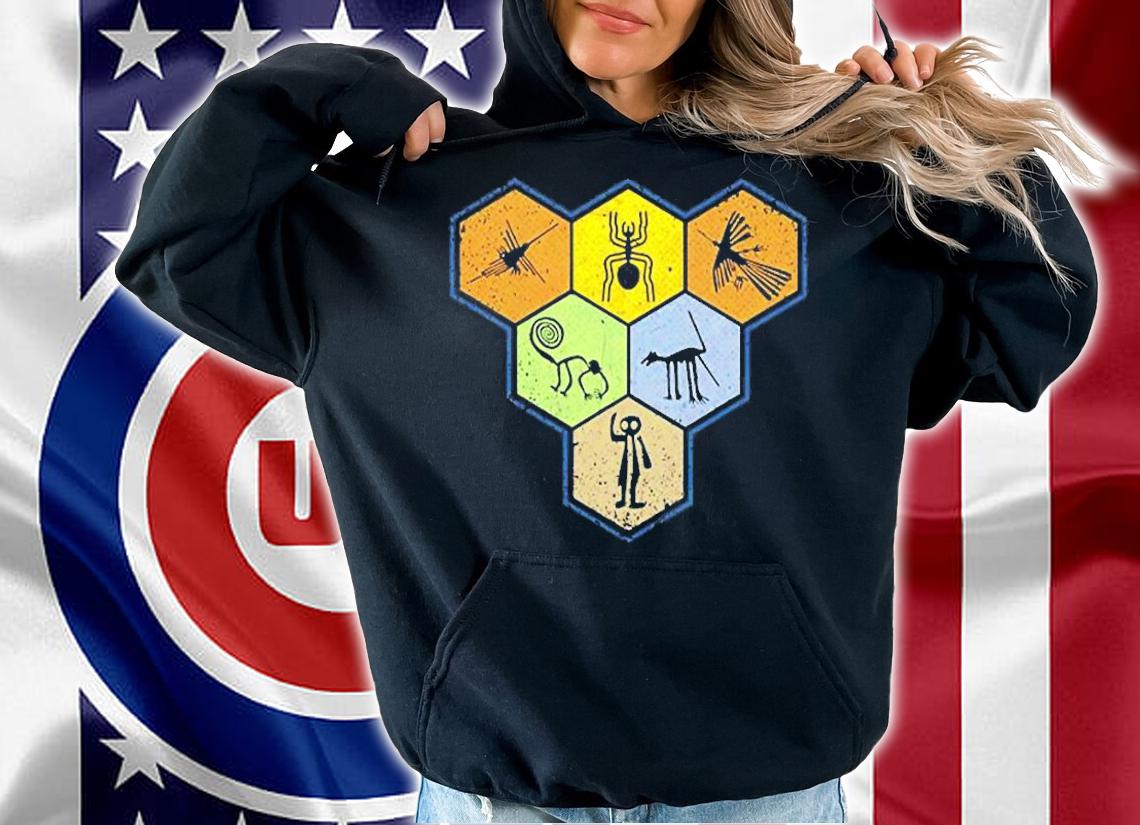 Nazca Lines  Retro Spider Monkey Spaceman Bird Hexagon T-Shirt hoodie
