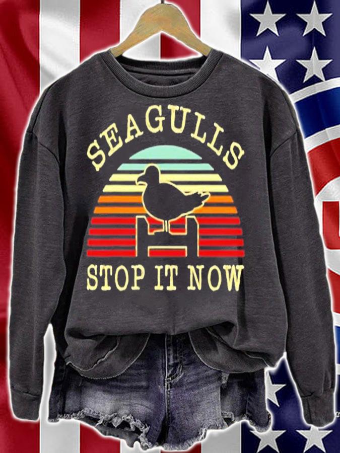 Seagulls Stop It Now Flying Bird Grey And White Gulls Mews T-Shirt sweatshirt