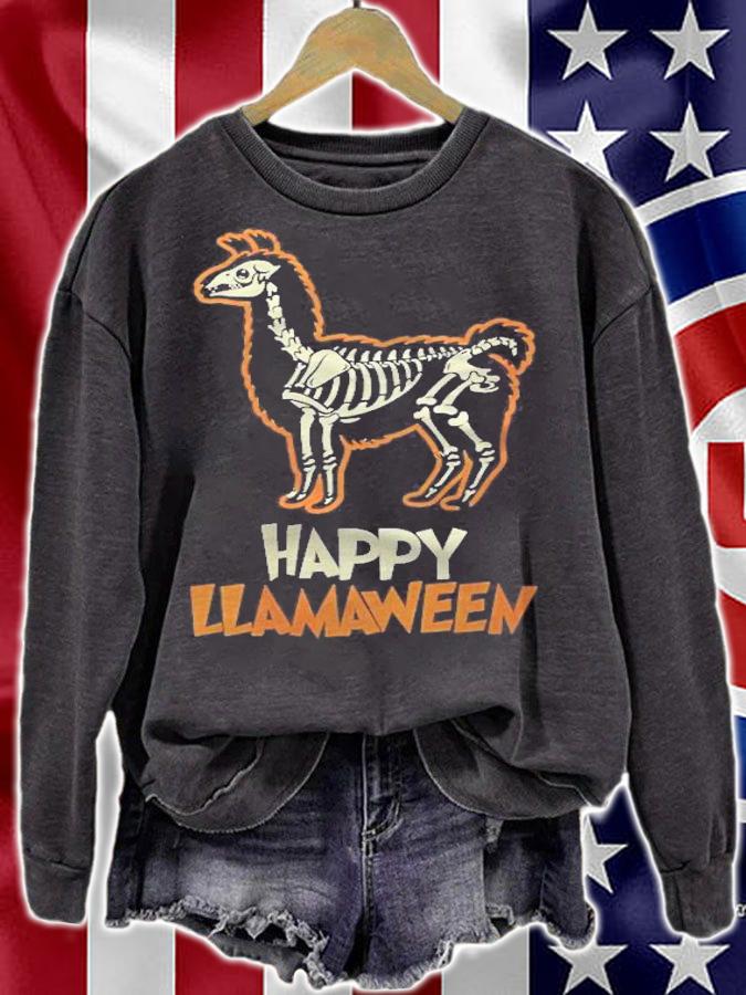 Womens Llama Skeleton Halloween Happy Llamaween For Men Womens Kids T-shirt sweatshirt