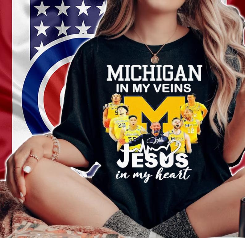Michigan Wolverines In My Veins Jesus In My Heart Signatures Shirt woman shirt
