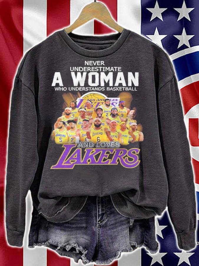 Never underestimate a woman and loves Los Angeles Lakers signatures shirt sweatshirt