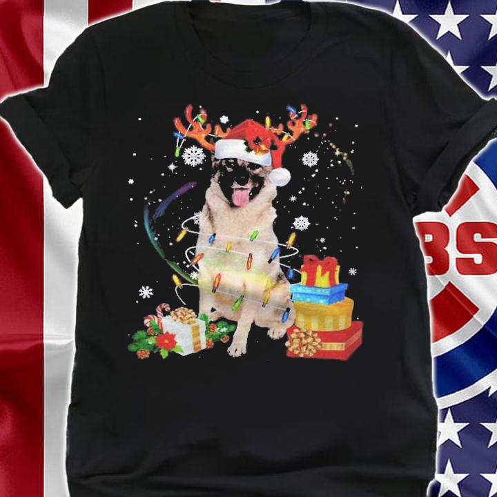 Norwegian Elkhound Reindeer Christmas Lights Funny Dog Gift Shirt