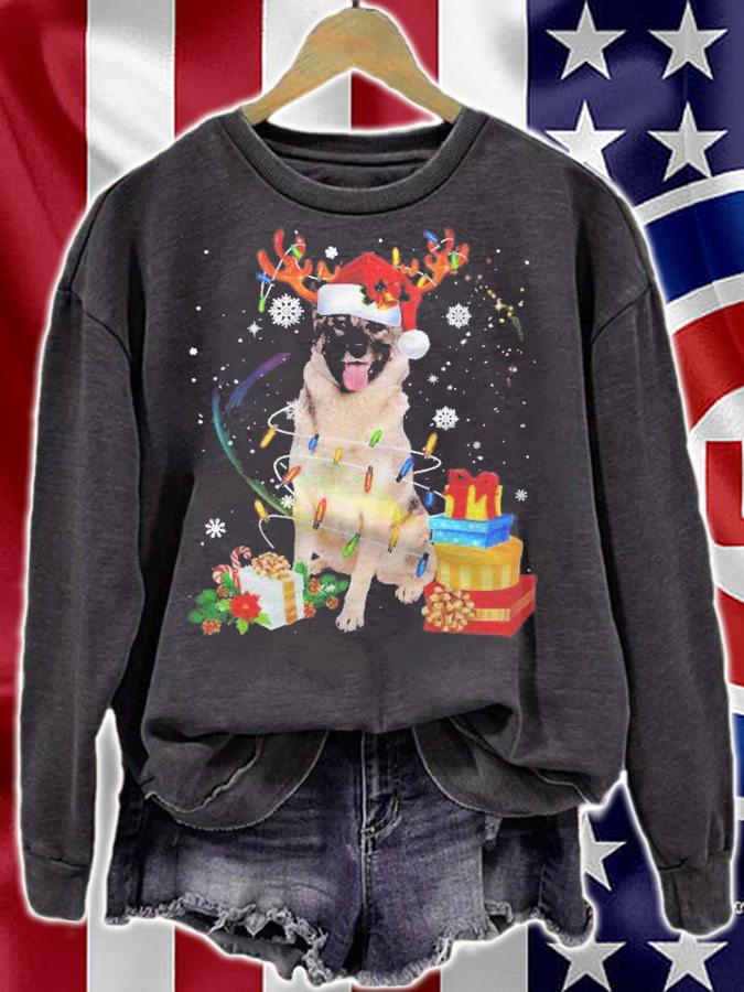 Norwegian Elkhound Reindeer Christmas Lights Funny Dog Gift Shirt