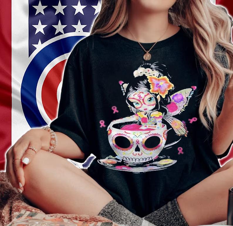 Cute Breast Cancer Girl Sugar Skull Costume Halloween Classic T-shirt woman shirt
