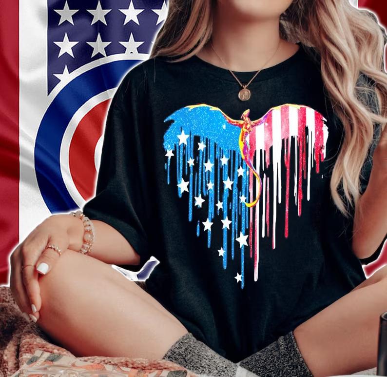 Heart Dragon 4th Of July American Flag t-shirt woman shirt