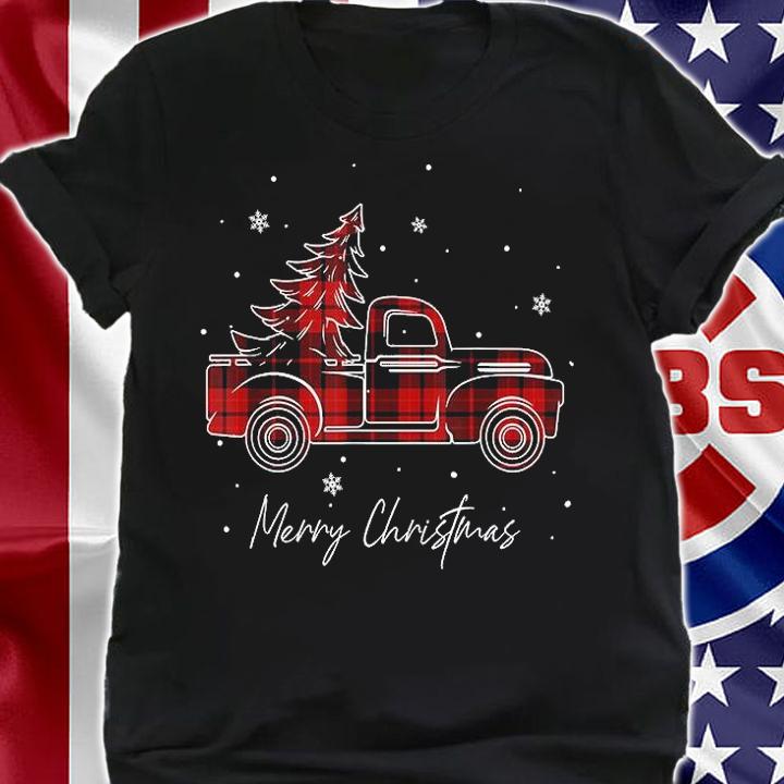Merry Christmas Buffalo Truck Tree Red Plaid T-Shirt shirt