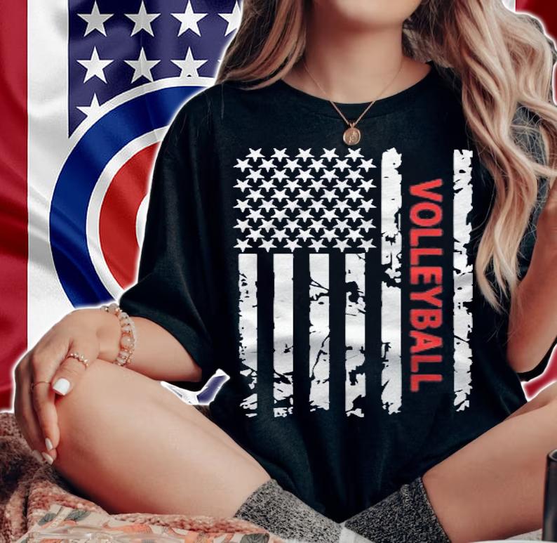 Volleyball Patriotic Usa Flag Volleyball Pullover Blue Small Shirt