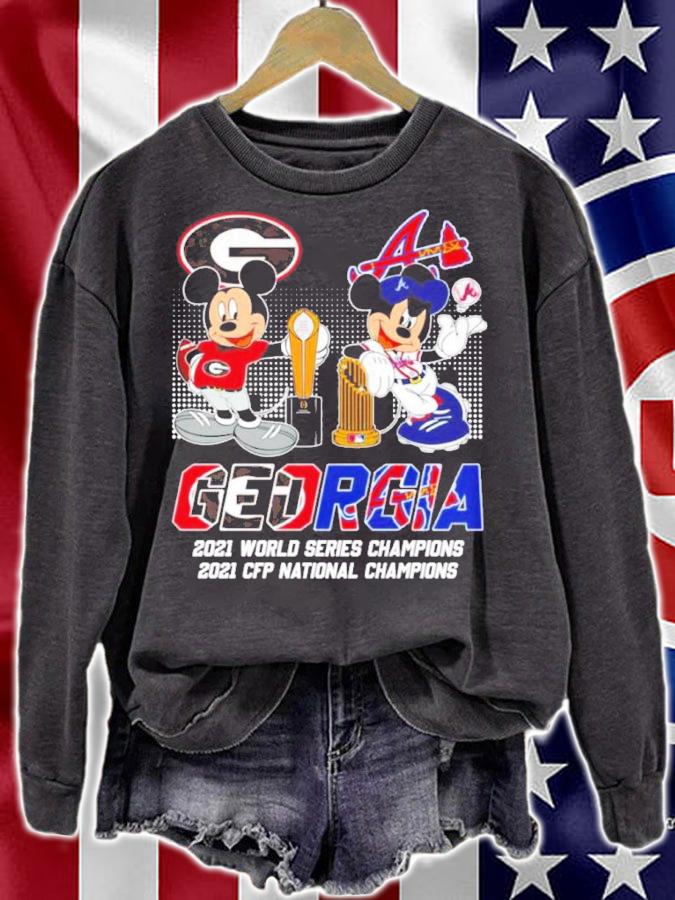 Disney Mickey Mouse Georgia Bulldogs X Atlanta Braves 2021 World Series Champions 2021 CFP National Champions Shirt sweatshirt