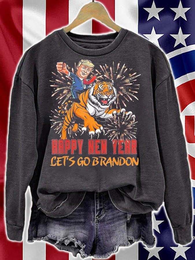 Happy New Year Let's Go Brandon Trump Tiger Anti Biden T-Shirt