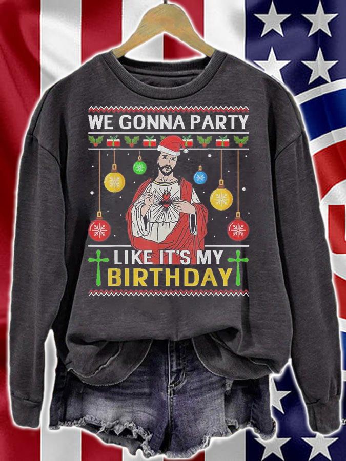 We Gonna Party Like It's My Birthday Jesus ChristmasSanta Tee Christmas T-Shirt